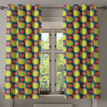 Ambesonne Retro Grommet Curtain, Orange and Green Circles, 50" x 54", Yellow Green Orange