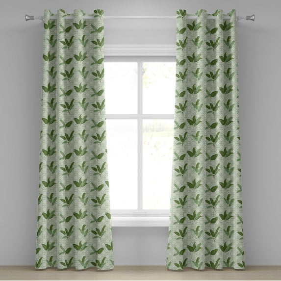 Ambesonne Retro Grommet Curtain, Palm Leaves Geometric, 50" x 84", Olive Green Cream