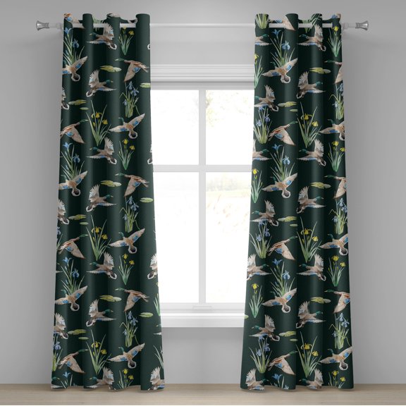 Ambesonne Retro Grommet Curtain, Repetitive Cranes Pattern, 50"x72", Hunter Green Earth Yellow