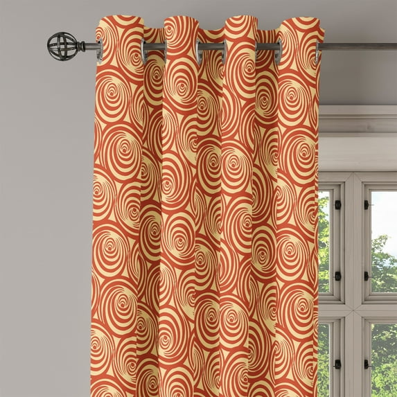 Ambesonne Retro Grommet Curtain Single Panel, Circular Spiral Motifs, 50"x60", Rust and Pale Yellow
