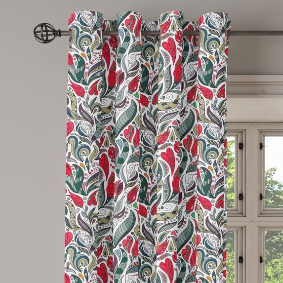 Ambesonne Retro Grommet Curtain Single Panel, Colored Boho Flowers Leaf, 50"x60", Grey and Hot Pink