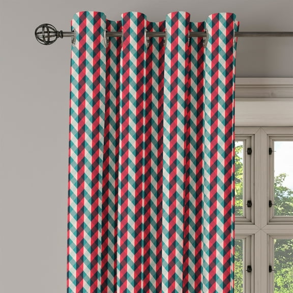 Ambesonne Retro Grommet Curtain Single Panel, Country Style Checkered, 50"x60", Dark Coral Teal Beige