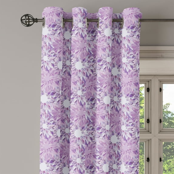 Ambesonne Retro Grommet Curtain Single Panel, Digital Floral Design, 50"x60", Lilac and Lavender