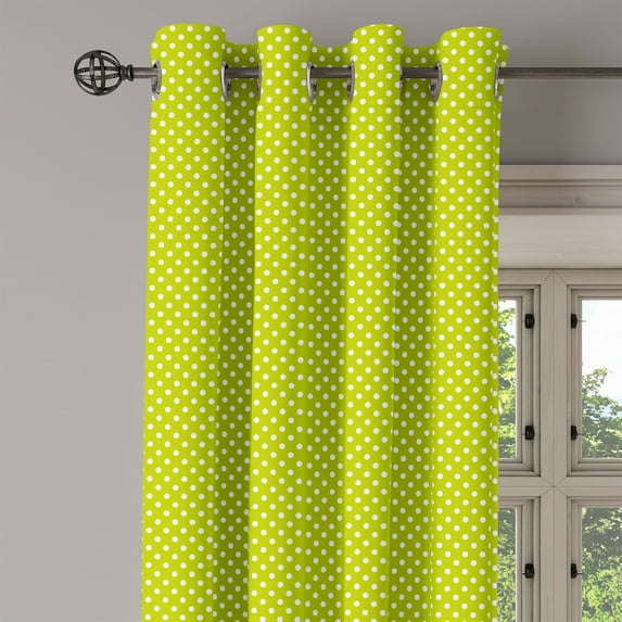 Ambesonne Retro Grommet Curtain Single Panel, Lime Vintage Polka Dots, 50"x60", Lime Green and White