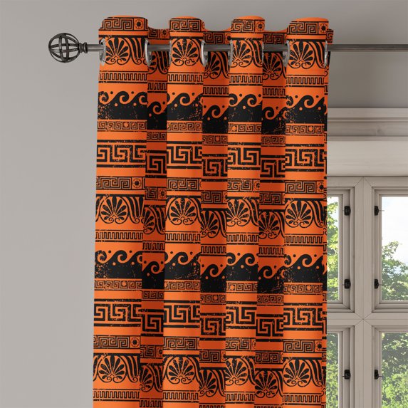 Ambesonne Retro Grommet Curtain Single Panel, Old Border Ornaments, 50"x60", Orange Black