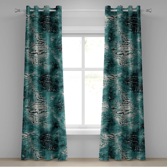 Ambesonne Retro Grommet Curtain, Vintage Abstract Pattern Plot, 50"x108", Dark Teal and Cadet Blue