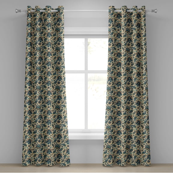 Ambesonne Retro Grommet Curtain, Vintage Colorful Floral, 50" x 108", Yellow Blue Cream