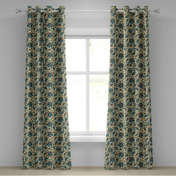 Ambesonne Retro Grommet Curtain, Vintage Colorful Floral, 50" x 84", Yellow Blue Cream