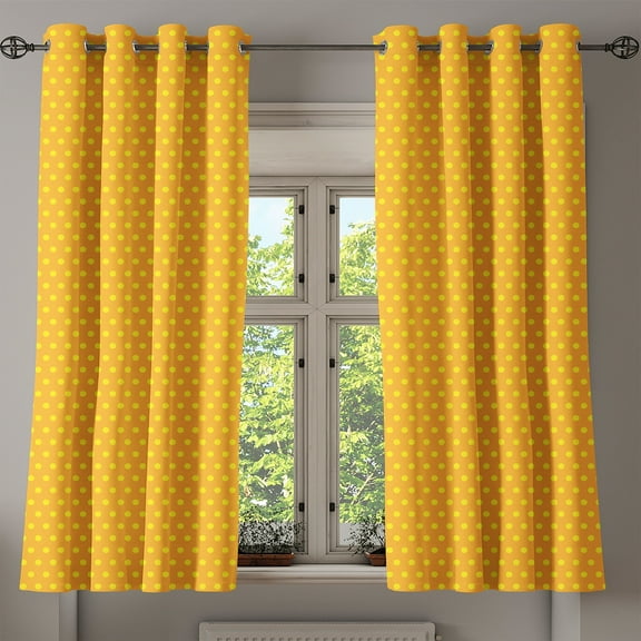 Ambesonne Retro Grommet Curtain, Vintage Dots Marigold, 50" x 63", Marigold and Yellow