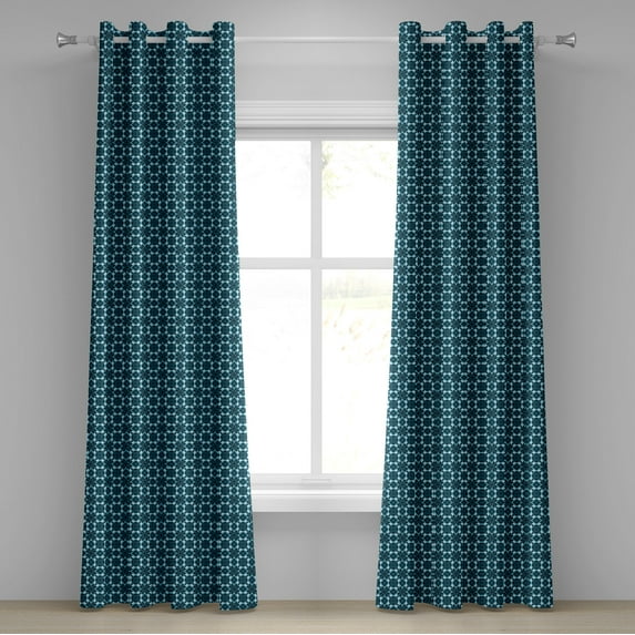 Ambesonne Retro Grommet Curtain, Vintage Geometric Pattern, 50" x 96", Dark Blue Pale Blue
