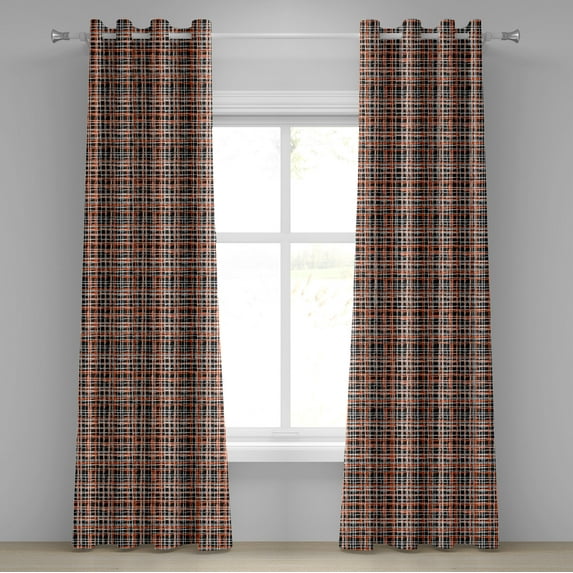 Ambesonne Retro Grommet Curtain, Vintage Striped Grid Art, 50" x 84", Black Orange White