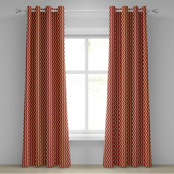 Ambesonne Retro Grommet Curtain, Zig Zag Chevron Stripes, 50" x 120", Orange Maroon Yellow