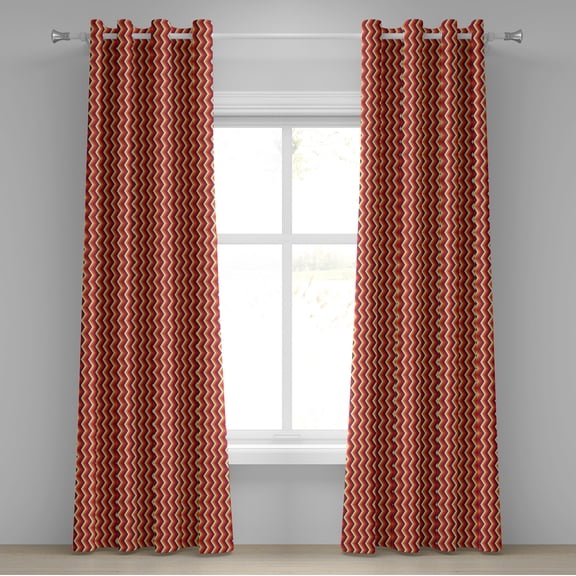 Ambesonne Retro Grommet Curtain, Zig Zag Chevron Stripes, 50" x 96", Orange Maroon Yellow