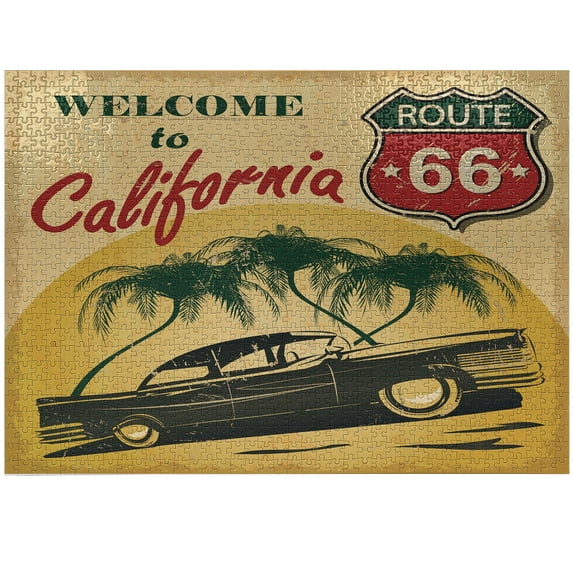 Ambesonne Retro Jigsaw Puzzle, California Advertising, Heirloom-Quality Fun Activity for Family Durable Cardboard, 1000 pcs, Red Emerald