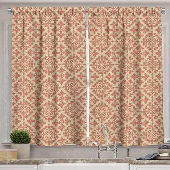 Ambesonne Retro Kitchen Curtains, Art Antique Victorian Floral, 55"x30", Dried Rose