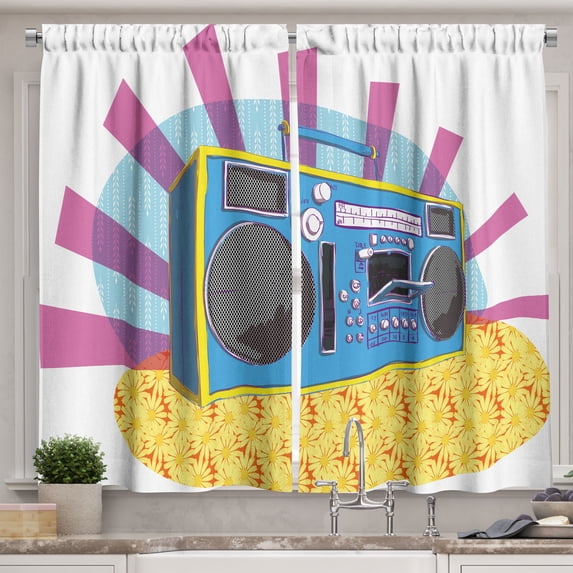 Ambesonne Retro Kitchen Curtains, Boom Box Pop Art Dance, 55"x39", Multicolor