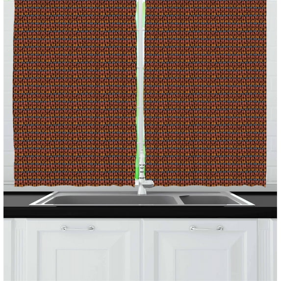 Ambesonne Retro Kitchen Curtains, Brown Toned Geometric Tile, 55"x39", Multicolor