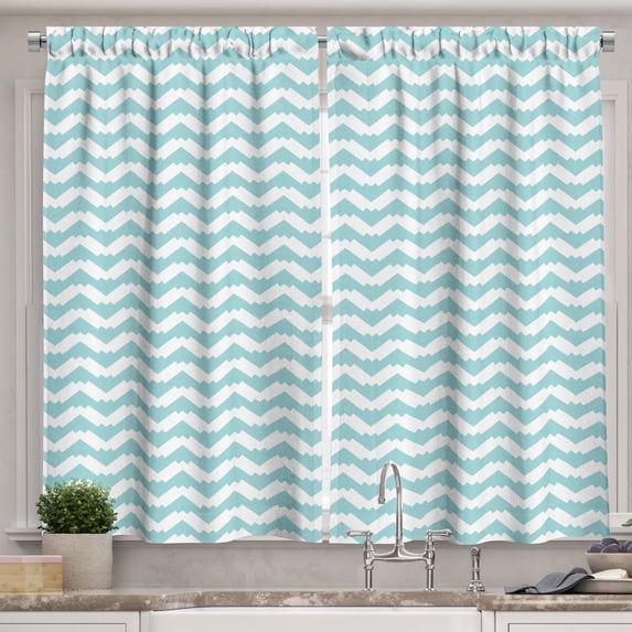 Ambesonne Retro Kitchen Curtains, Chevron Snowy Mountaintop, 55"x39", Pale Blue White