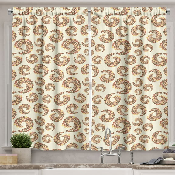 Ambesonne Retro Kitchen Curtains, Circles in Rounded Form Art, 55"x30", Pale Rust Pastel Brown