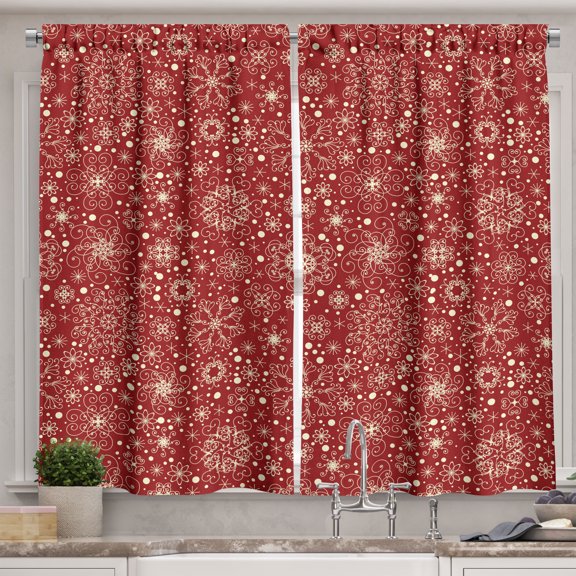 Ambesonne Retro Kitchen Curtains, Filigree Style Snowflakes, 55"x39", Vermilion Ivory