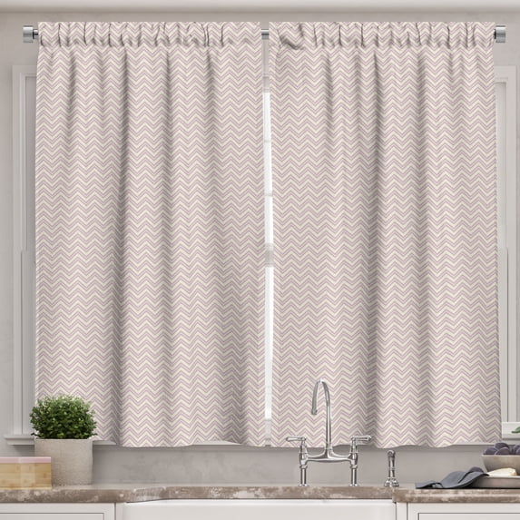 Ambesonne Retro Kitchen Curtains, Geometric Chevron Zig Zag, 55"x39", Cream and Lavender