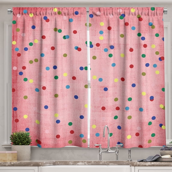 Ambesonne Retro Kitchen Curtains, Geometric Circles Image, 55"x39", Multicolor