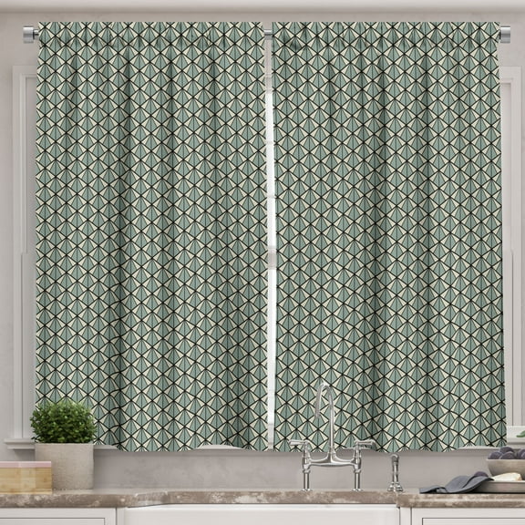 Ambesonne Retro Kitchen Curtains, Geometric Tiles Pattern Art, 55"x45", Pale Reseda Green and Beige