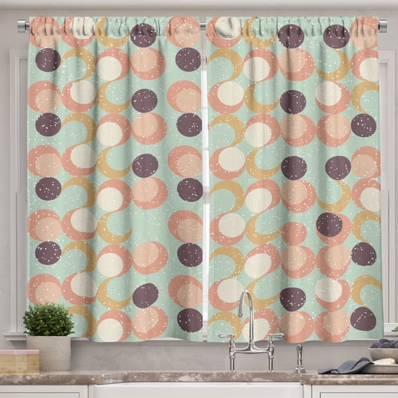Ambesonne Retro Kitchen Curtains, Grunge Simplistic Moon Art, 55"x45", Mint Green Multicolor
