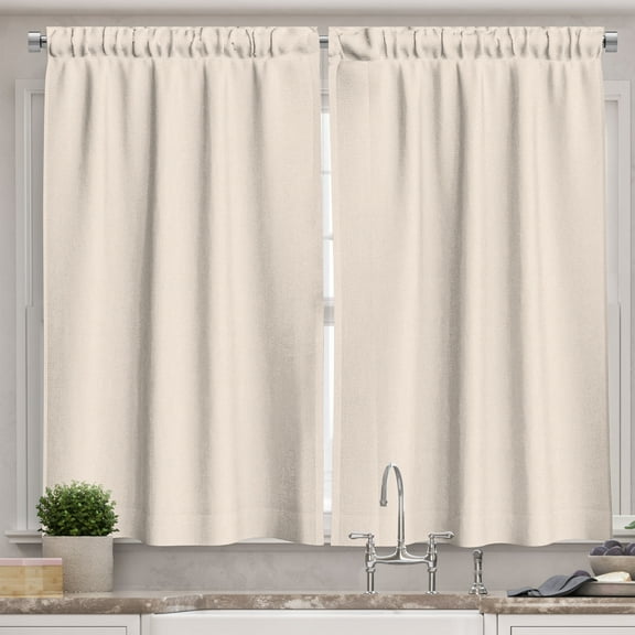 Ambesonne Retro Kitchen Curtains, Horizontal Wave Stripes Art, 55"x24", Champagne and White
