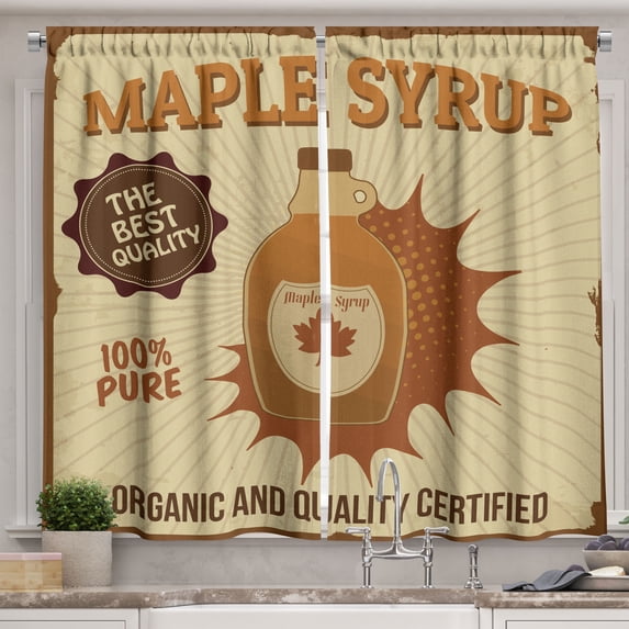 Ambesonne Retro Kitchen Curtains, Maple Syrup with Stripes, 55"x39", Pale Brown Beige