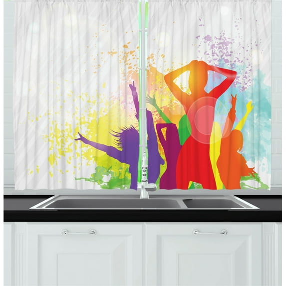 Ambesonne Retro Kitchen Curtains, Splashing Dancing Girls, 55"x39", Multicolor