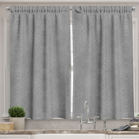 Ambesonne Retro Kitchen Curtains, Tessellation Style Floral Art, 55"x39", Grey White