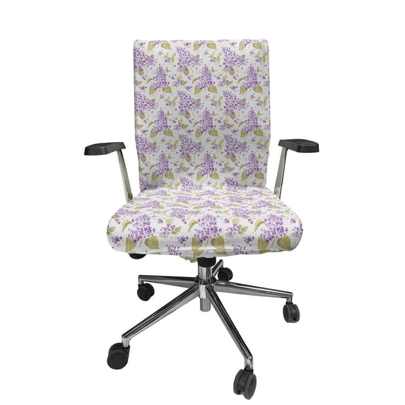 Ambesonne Retro Office Chair Cover Stretchable High Back, Nostalgic Floral Petals, Violet Purple