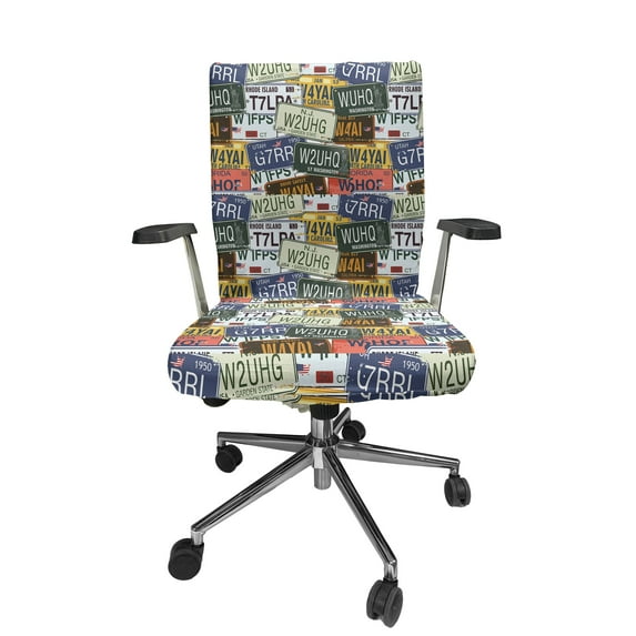Ambesonne Retro Office Chair Cover Stretchable High Back, Vintage Travel Plate, Green Blue Yellow