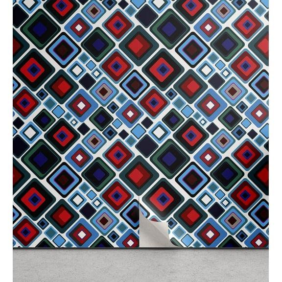 Ambesonne Retro Peel & Stick Wallpaper for Home, Abstract Squares Design, 13"x72", Multicolor
