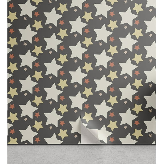 Ambesonne Retro Peel & Stick Wallpaper for Home, Big Little Abstract Stars, 13"x100", Multicolor