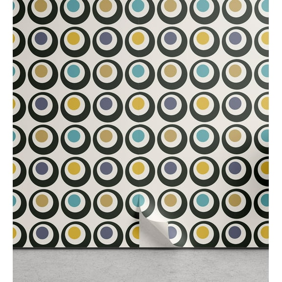 Ambesonne Retro Peel & Stick Wallpaper for Home, Bold Circles Polka Dots, 13"x36", Multicolor