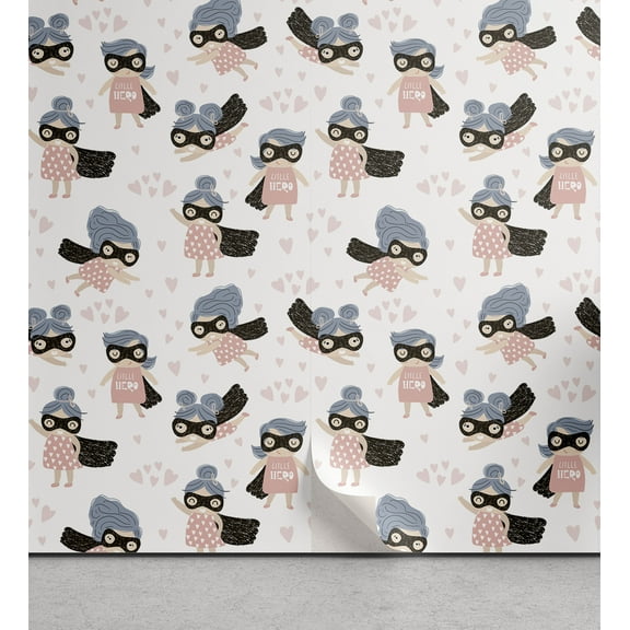 Ambesonne Retro Peel & Stick Wallpaper for Home, Cartoon Hero Characters Print, 13"x72", Blush and Dark Grey