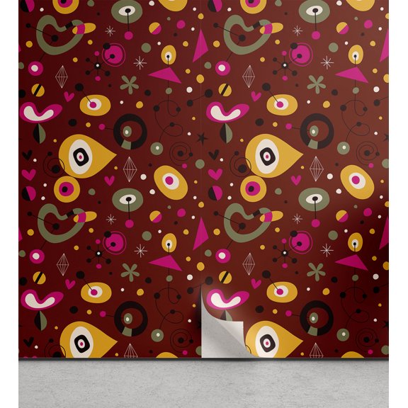Ambesonne Retro Peel & Stick Wallpaper for Home, Colorful Fifties Shapes, 13"x36", Multicolor