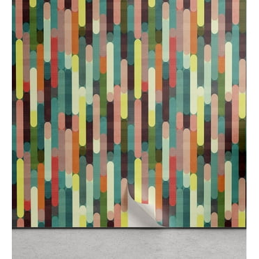 Ambesonne Retro Peel & Stick Wallpaper for Home, Colorful Grunge Stripes, 13"x36", Multicolor
