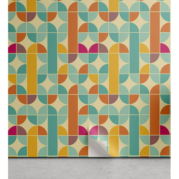 Ambesonne Retro Peel & Stick Wallpaper for Home, Funky Mosaic Forms, 13"x72", Multicolor