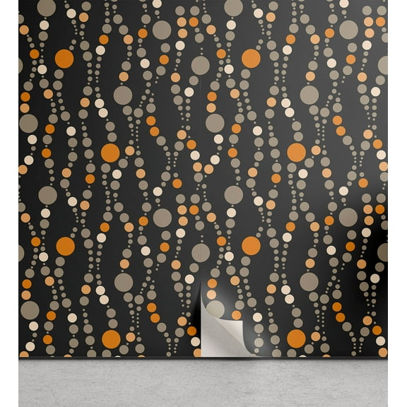 Ambesonne, Retro Peel & Stick Wallpaper for Home, Groovy Dots Pattern Circles, 13"x72", Dark Blue Grey Marigold