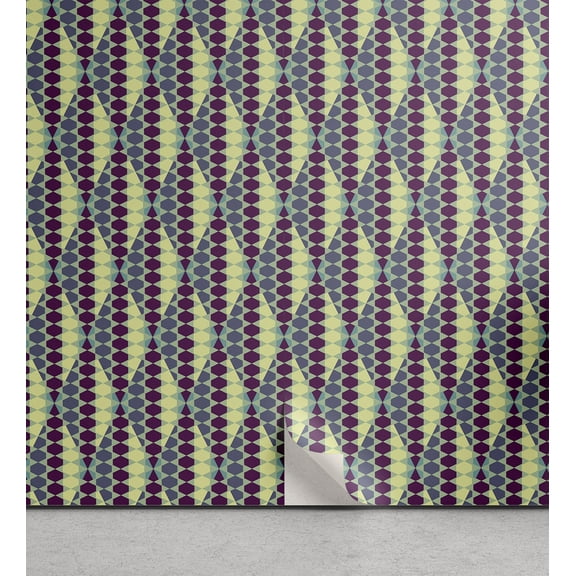 Ambesonne Retro Peel & Stick Wallpaper for Home, Hexagon Rhombus Dots Forms, 13"x36", Pale Yellow Cadet Blue