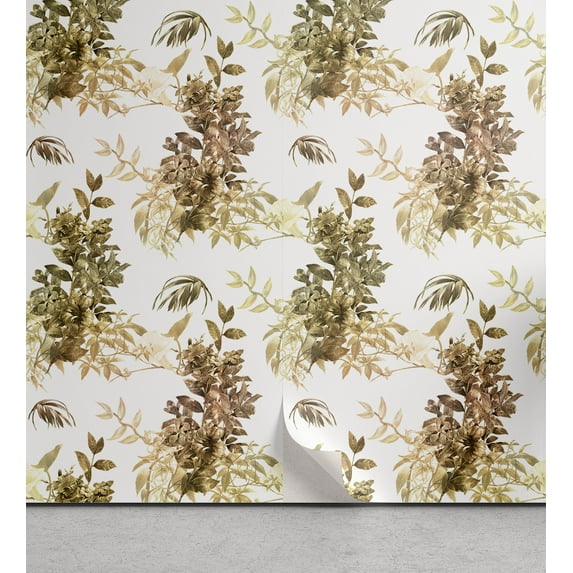 Ambesonne Retro Peel & Stick Wallpaper for Home, Nostalgic Botany Print Floral, 13"x72", Slate Brown Warm Taupe