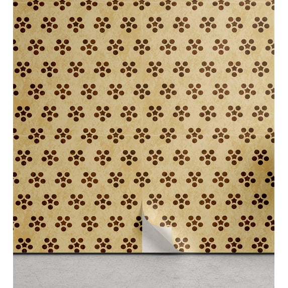 Ambesonne Retro Peel & Stick Wallpaper for Home, Nostalgic Dots Stars, 13"x36", Beige and Brown