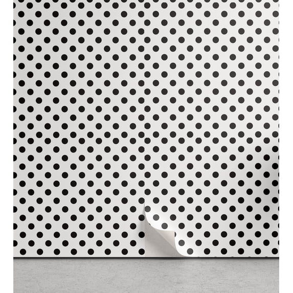 Ambesonne Retro Peel & Stick Wallpaper for Home, Nostalgic Polka Dots Art, 13"x36", Charcoal Grey