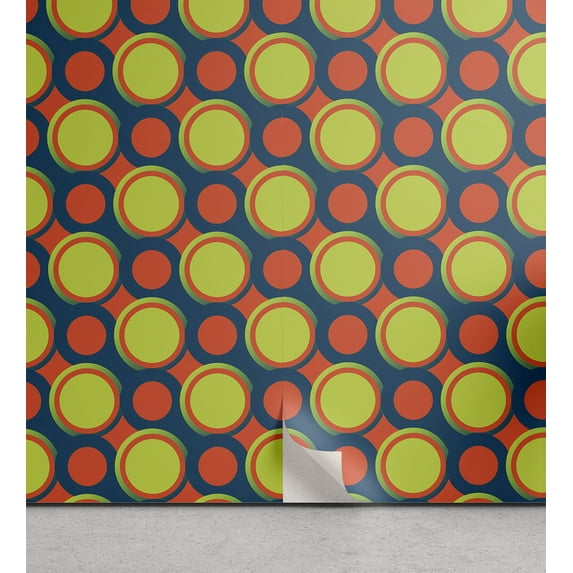 Ambesonne Retro Peel & Stick Wallpaper for Home, Orange and Green Circles, 13"x72", Yellow Green Orange