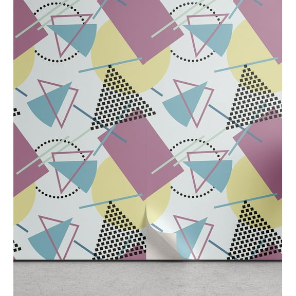 Ambesonne Retro Peel & Stick Wallpaper for Home, Pastel Funky Memphis, 13"x36", Multicolor
