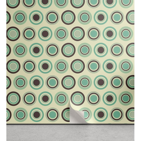 Ambesonne Retro Peel & Stick Wallpaper for Home, Polka Dot Pastel Pattern, 13"x36", Dark Taupe Mint Green