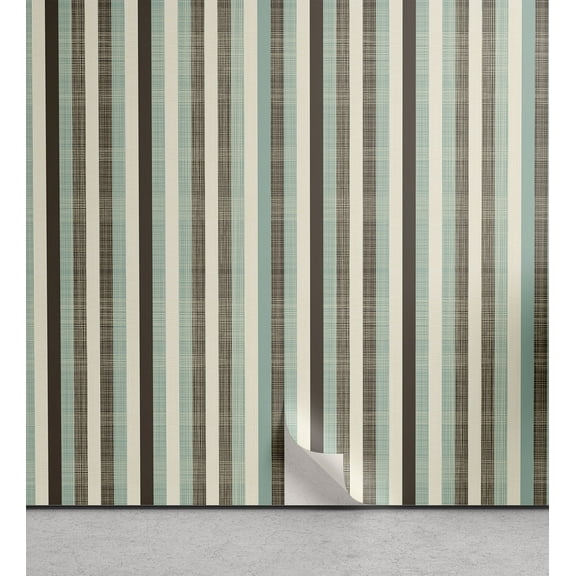 Ambesonne Retro Peel & Stick Wallpaper for Home, Striped Classical Old, 13"x100", Almond Green Brown Cream